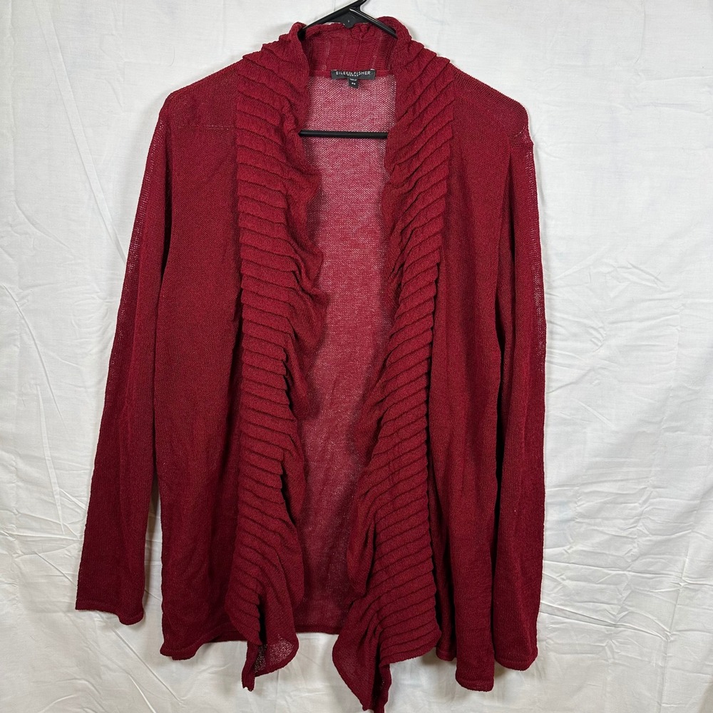 Eileen Fisher Red Linen Blend Open Cardigan Sweater 2X